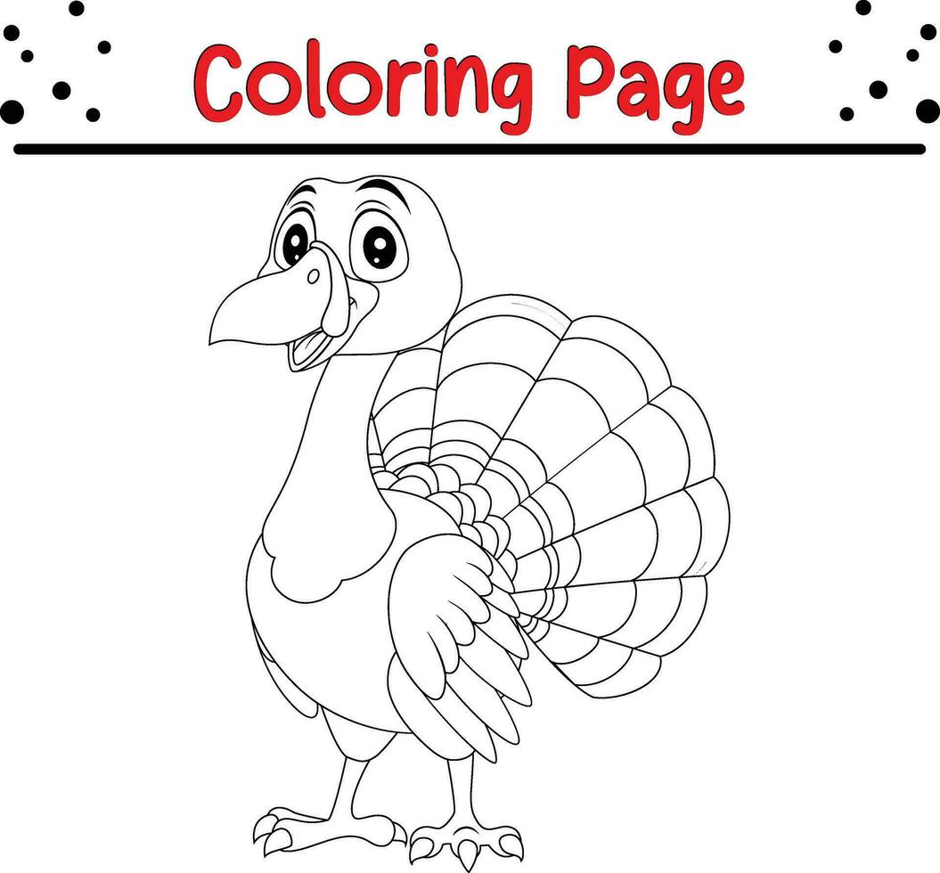 tacksägelse färg sida. svart och vit tecknad serie vektor illustration av rolig Kalkon