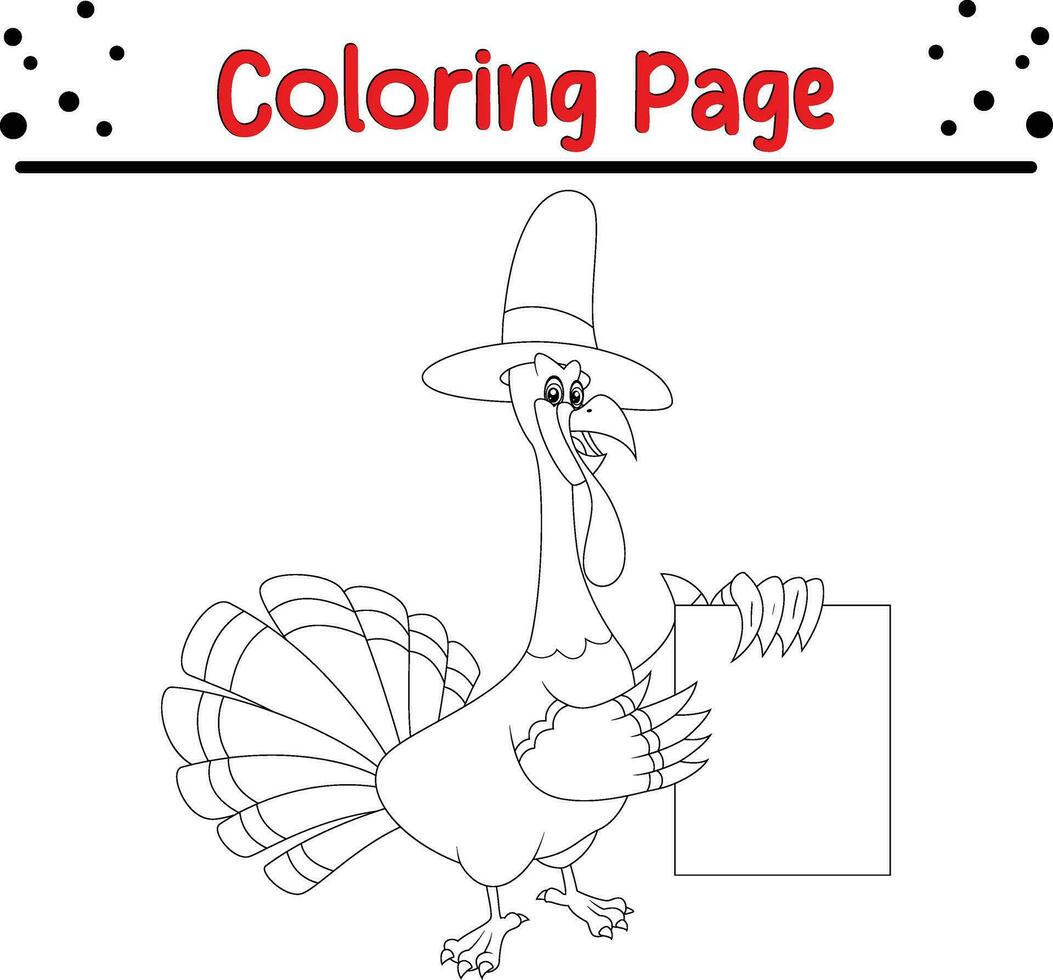 tacksägelse färg sida. svart och vit tecknad serie vektor illustration av rolig Kalkon
