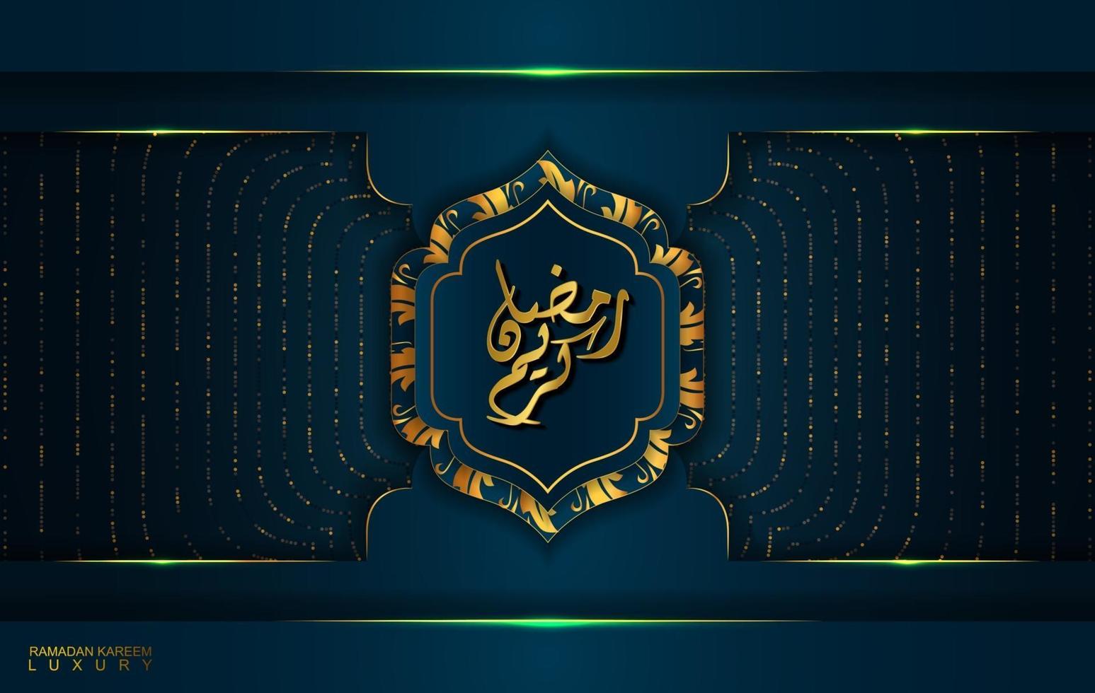 Ramadan Kareem im Luxusstil mit arabischer Kalligraphie. Luxus goldenes Mandala auf dunkelblauem Hintergrund für Ramadan Mubarak vektor