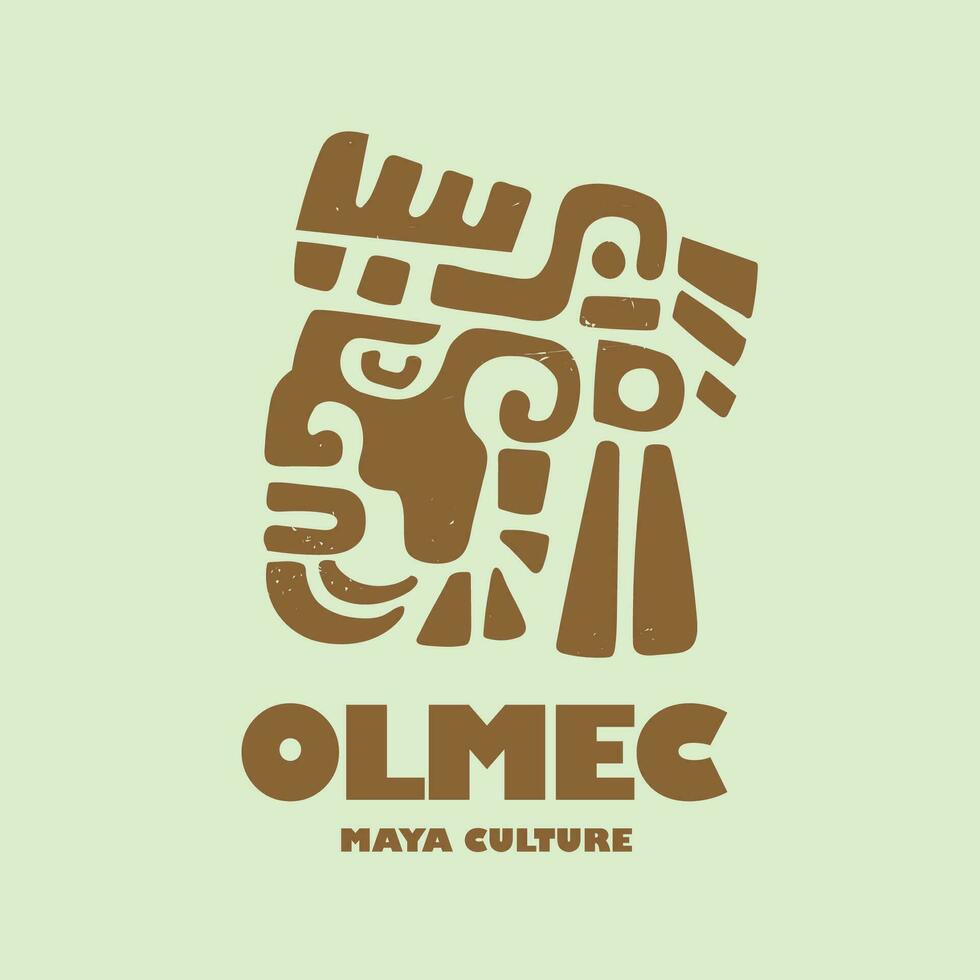 olmec mayan stam- ansikte hand dragen vektor