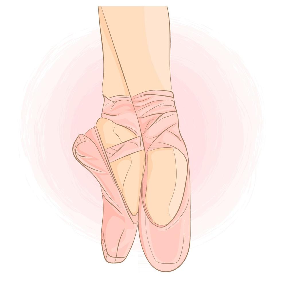 Ballerinas Füße in Ballettschuhen stehend auf Spitze vektor