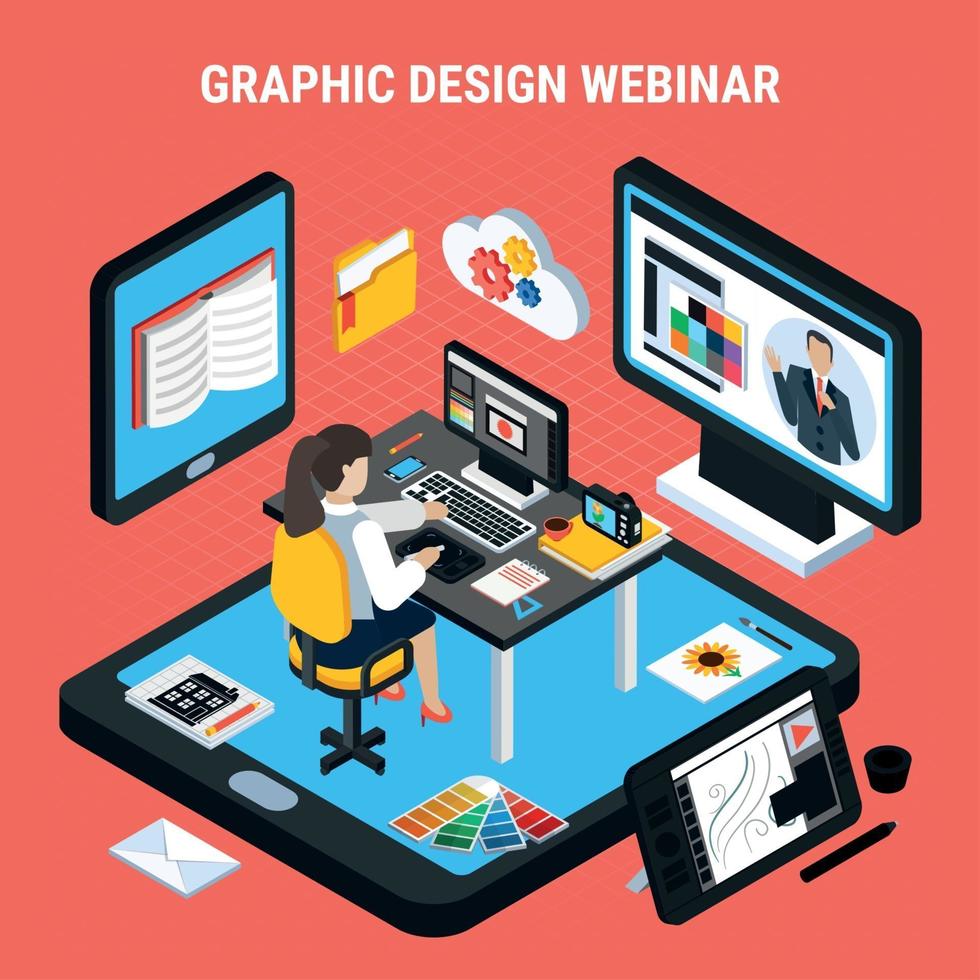 Grafikdesign-Webinar-Konzept-Vektor-Illustration vektor