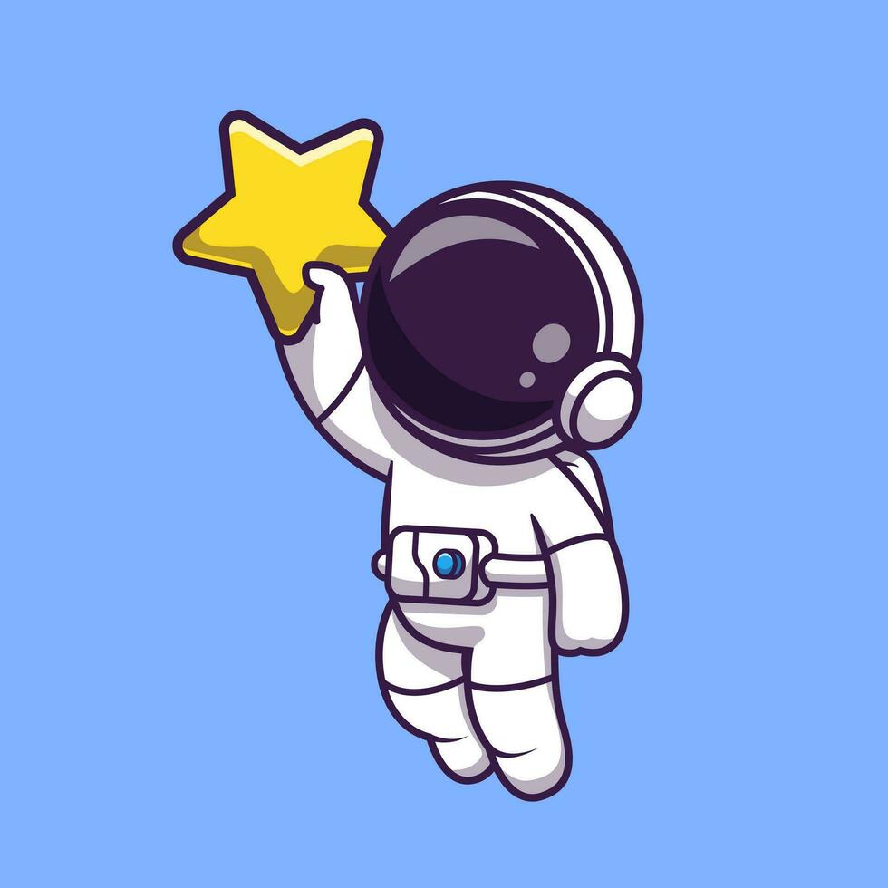 Astronaut schwebend und halten Star Karikatur Vektor Symbol Illustration. Raum Technologie Symbol Konzept isoliert Prämie Vektor. eben Karikatur Stil