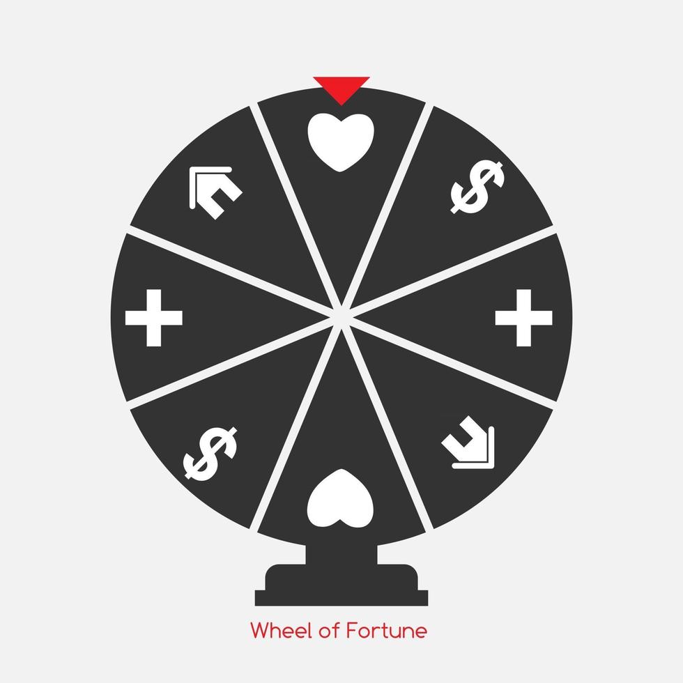 hjul av lycka, lycklig ikon med pengar, hälsa, hem och kärlek s vektor