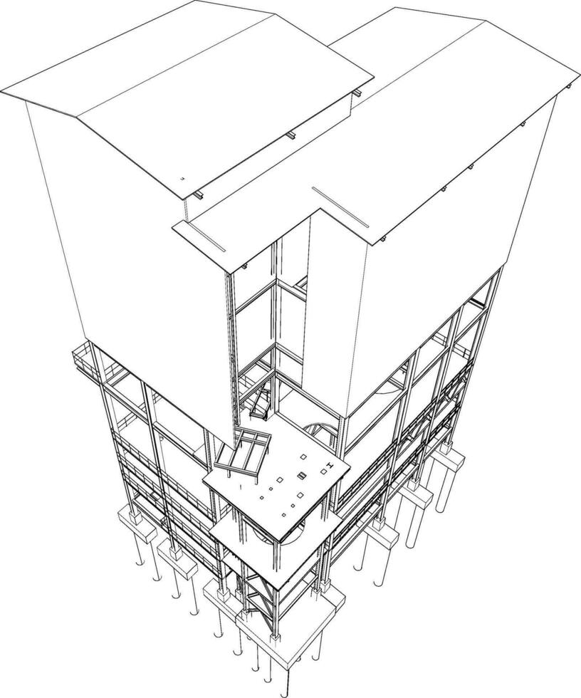 3d illustration av industriell byggnad vektor