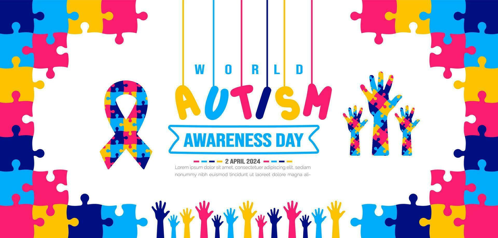 värld autism medvetenhet dag bakgrund mall använda sig av till baner, kort, hälsning kort, affisch, bok omslag, plakat, Foto ram, social media posta baner mall. berömd i 2 april. vektor
