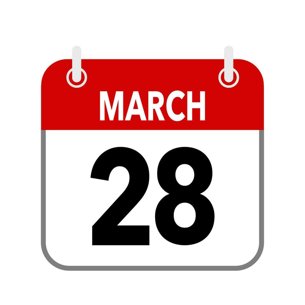 28 Mars, kalender datum ikon på vit bakgrund. vektor