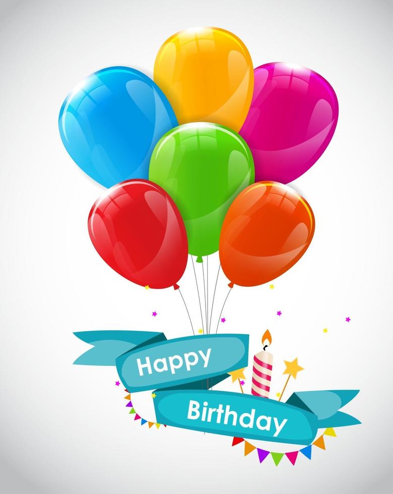 Grattis på födelsedagen kortmall med ballonger vektorillustration vektor