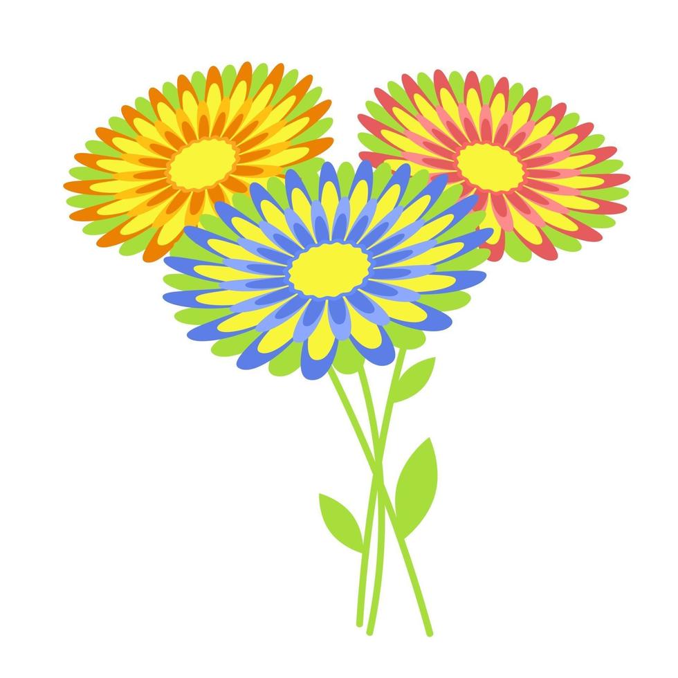 Satz flacher isolierter abstrakter Farbblumen in einem Blumenstrauß auf einem weißen Hintergrund. schlichtes Design zur Dekoration vektor