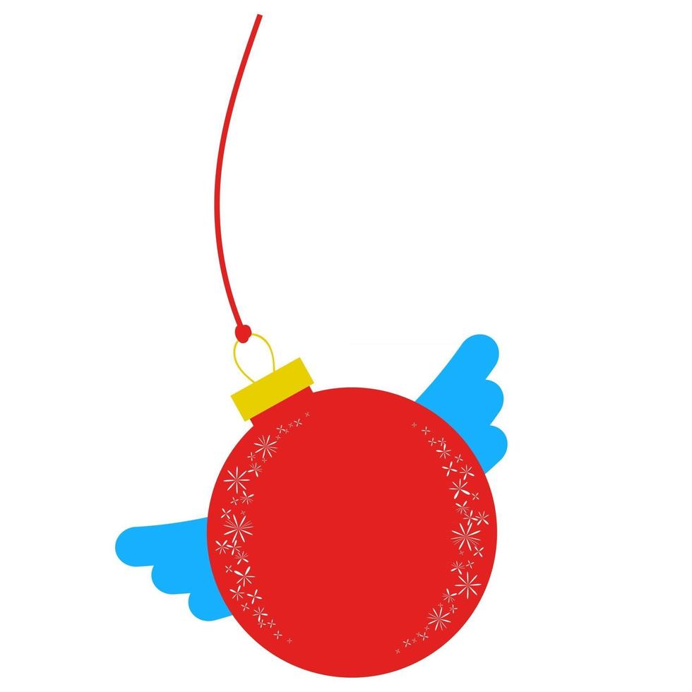 flache isolierte rote Kugel mit Flügeln. einfache Zeichnung Weihnachtsschmuck auf weißem Hintergrund vektor