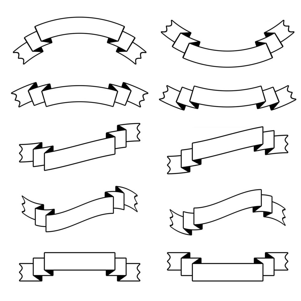 uppsättning isolerade platta vita band banners med svart stroke. på en vit bakgrund. lämplig för design vektor