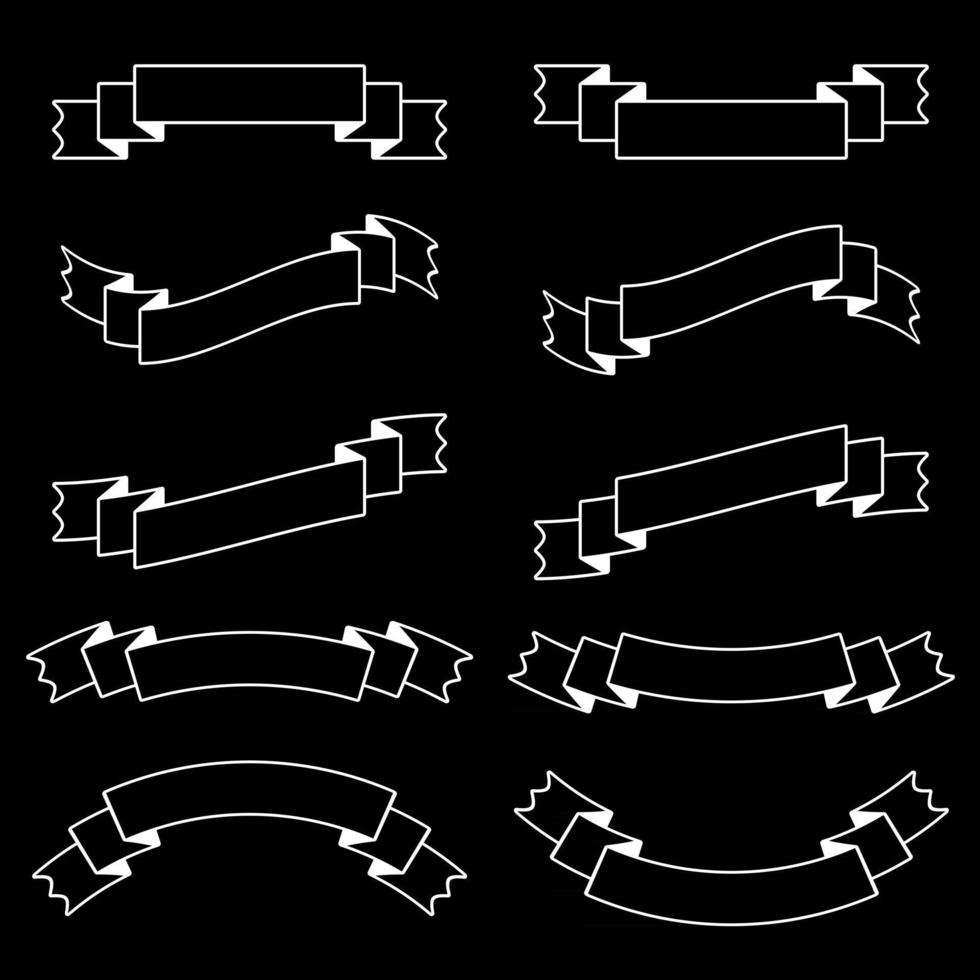 uppsättning isolerade platta svarta band banners med vit stroke. på en svart bakgrund. lämplig för design vektor