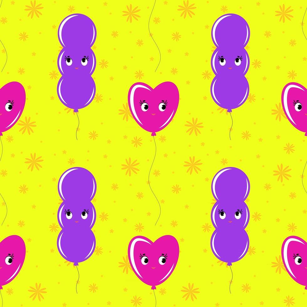 färg sömlösa mönster av ballonger tecknad. enkel platt illustration på gul bakgrund vektor