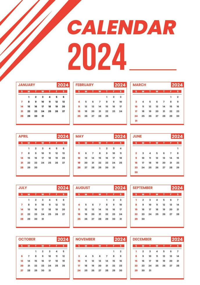 2024 Neu Jahr Kalender Design Vektor