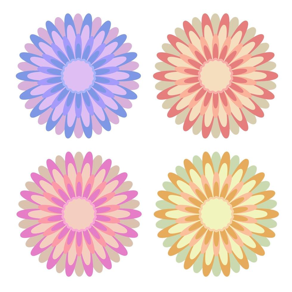 Satz von flachen isolierten farbigen gelben, roten, rosa, blauen abstrakten Blumen auf weißem Hintergrund. schlichtes Design zur Dekoration vektor