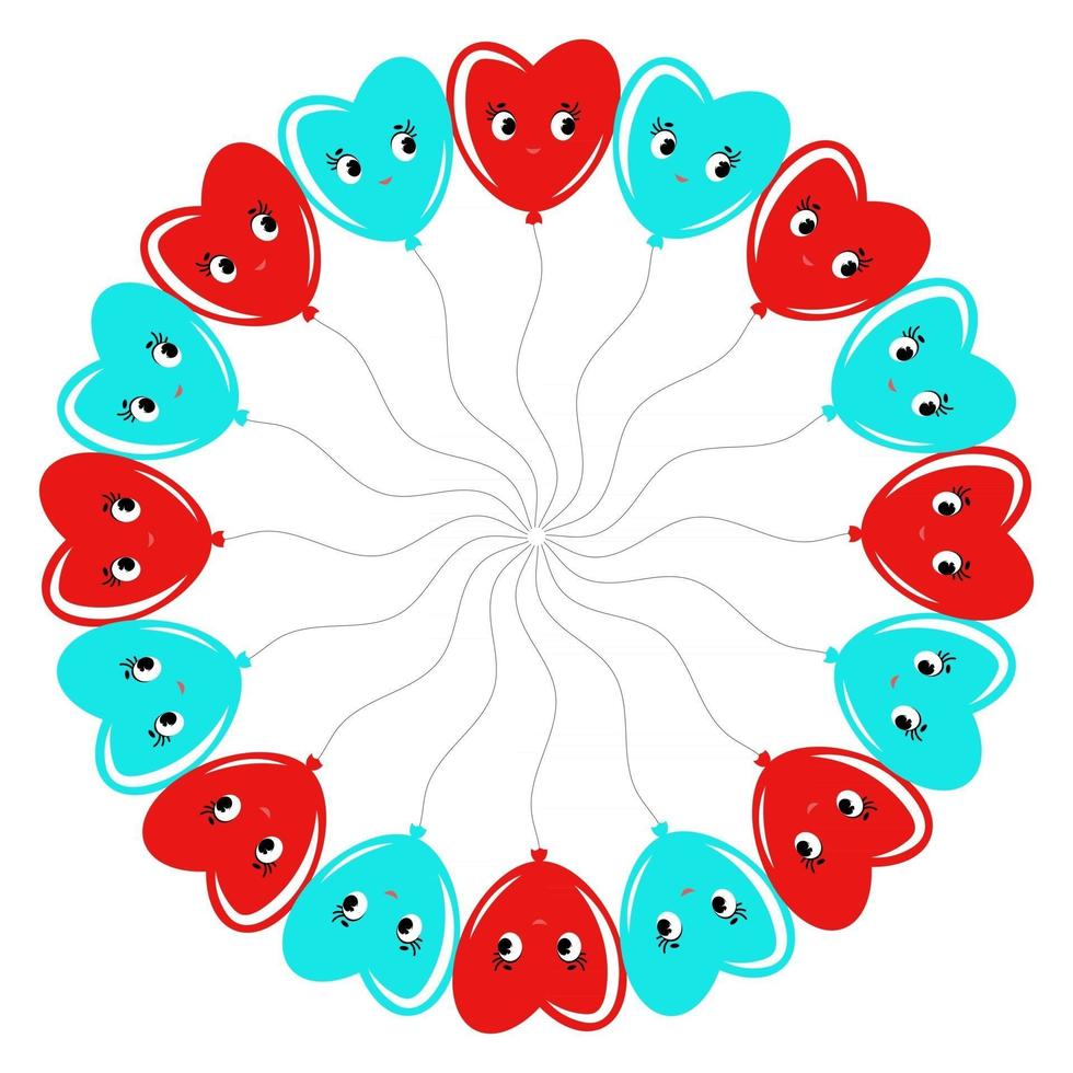 ein runder Kranz der lächelnden Ballonkarikatur blau und rot. auf weißem Hintergrund vektor