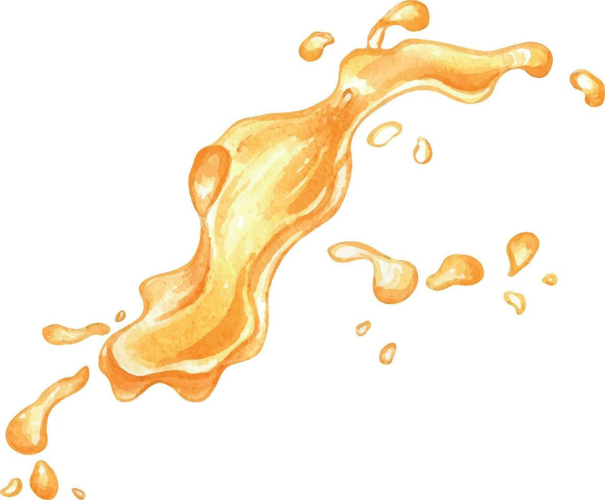 stänk juice av orange bär, frukt vattenfärg illustration isolerat på vit. persika, mango, pumpa gul flytande hand ritade. design element för förpackning, meny, märka, dryck, glass, porslin vektor
