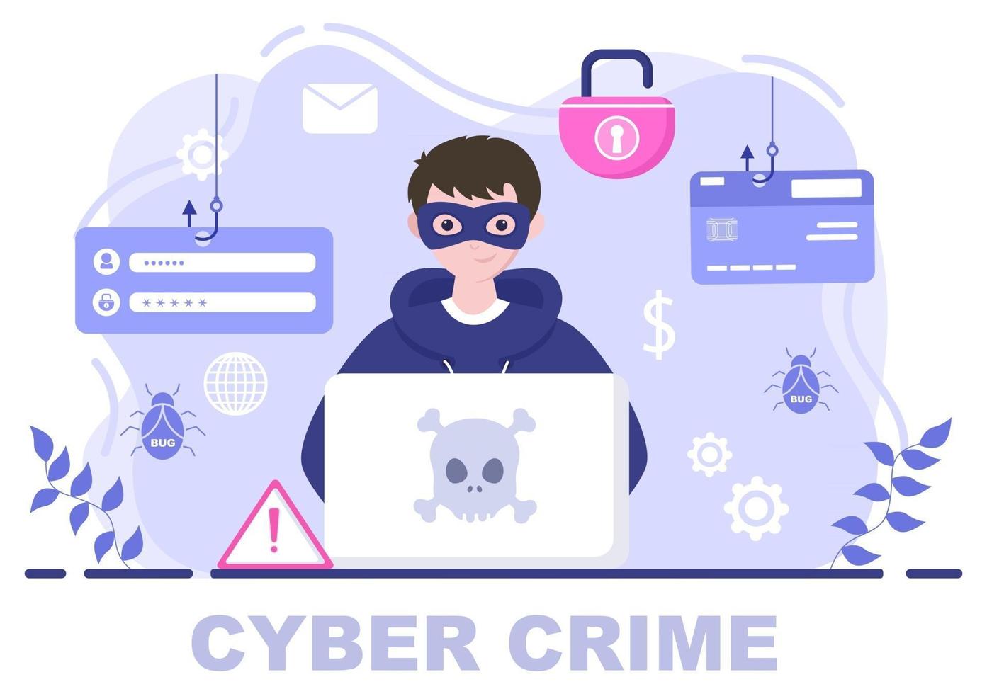 Cyber Crime Illustration Phishing, das digitale Daten, Gerätesysteme, Passwörter und Bankdokumente vom Computer stiehlt vektor