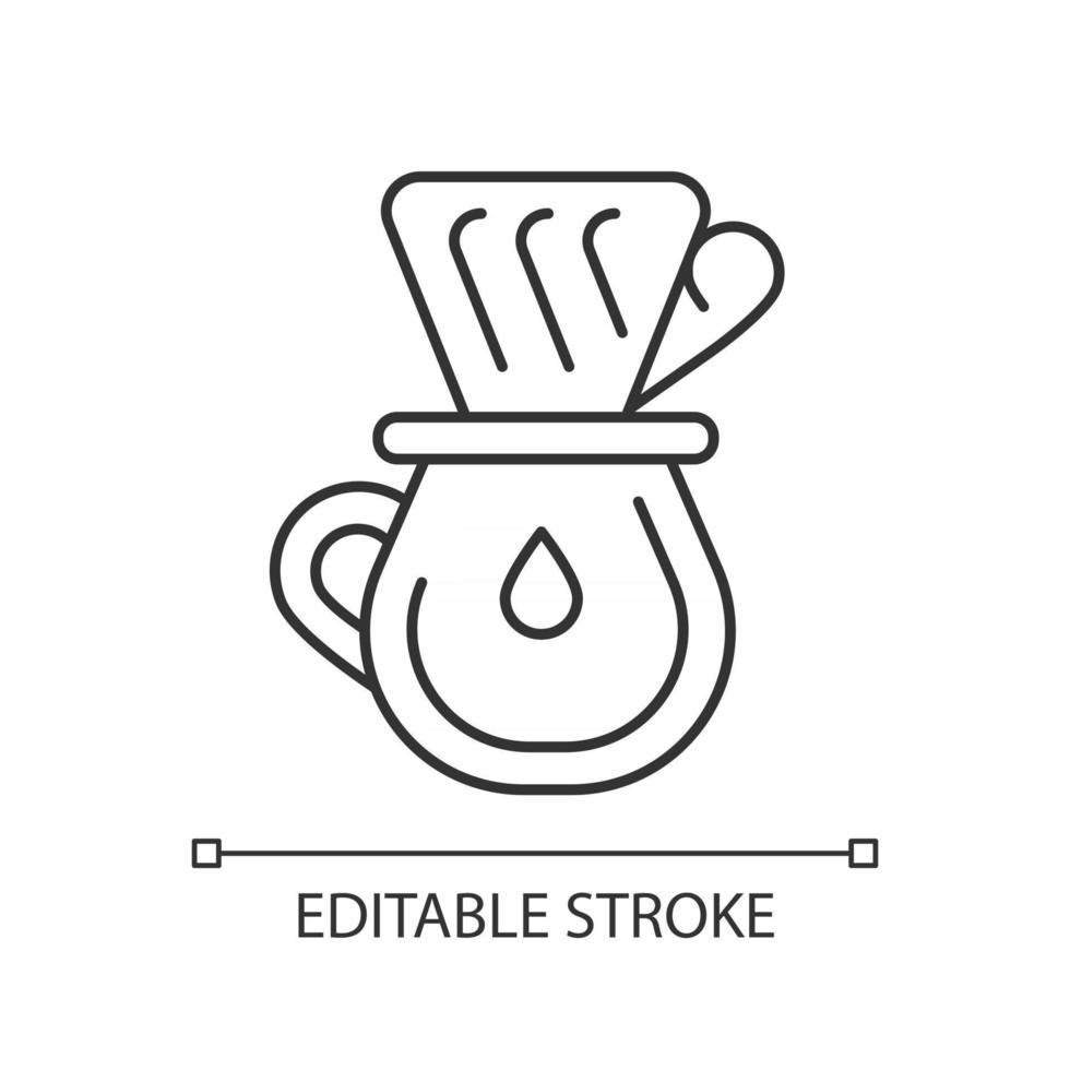 dropp kaffe linjär ikon. filter för att brygga espresso. köksredskap. barista tillbehör. tunn linje anpassningsbar illustration. kontursymbol. vektor isolerade konturteckning. redigerbar stroke