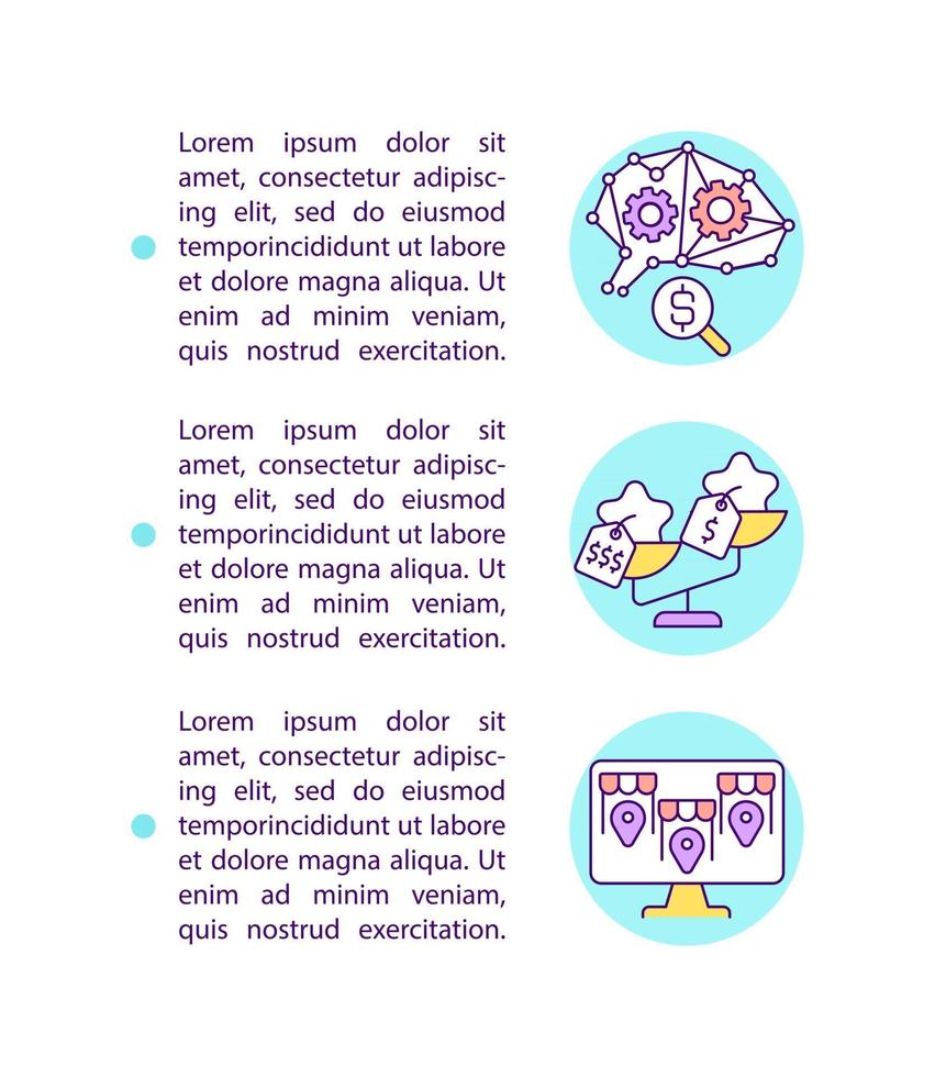 prisjämförelse webbplatser koncept linje ikoner med text. sida vektor mall med kopia utrymme. broschyr, tidskrift, nyhetsbrev designelement. online marknadsplats linjära illustrationer på vitt