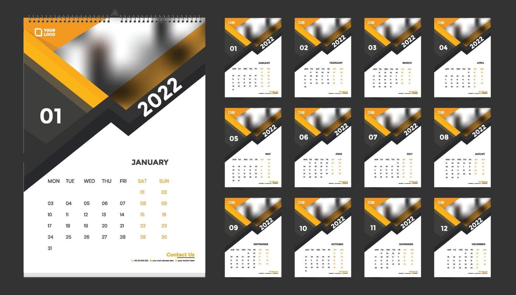 gratis väggkalender 2022 malldesign med vektor. planerare dagbok med plats för foto. vektor