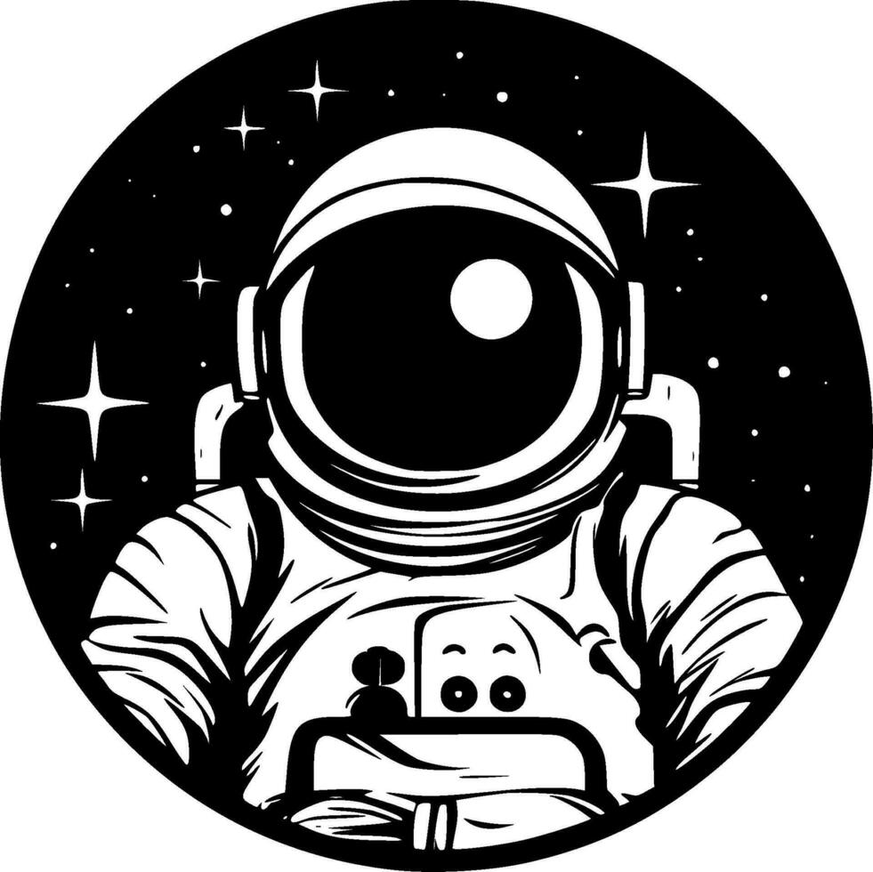 astronaut - svart och vit isolerat ikon - vektor illustration