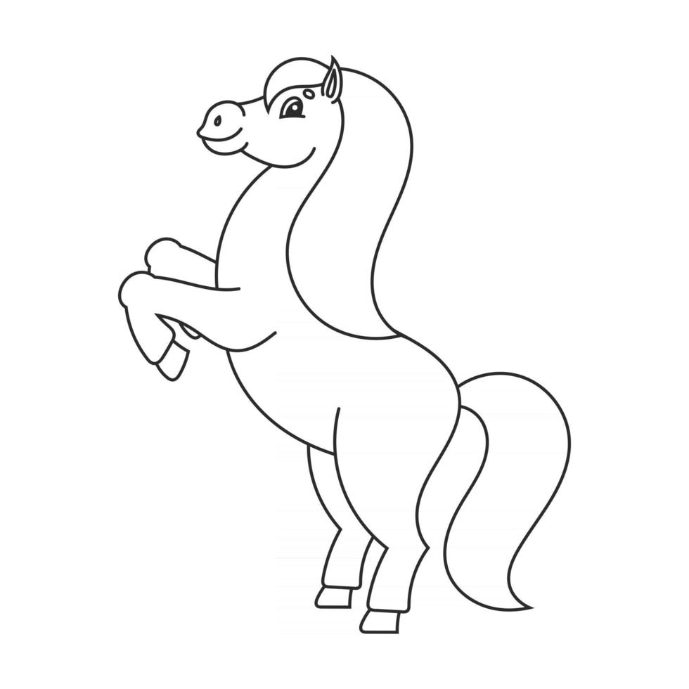 målarbok för barn. häst uppfostrad. husdjuret står på bakbenen. tecknad stil. enkel platt vektorillustration. vektor