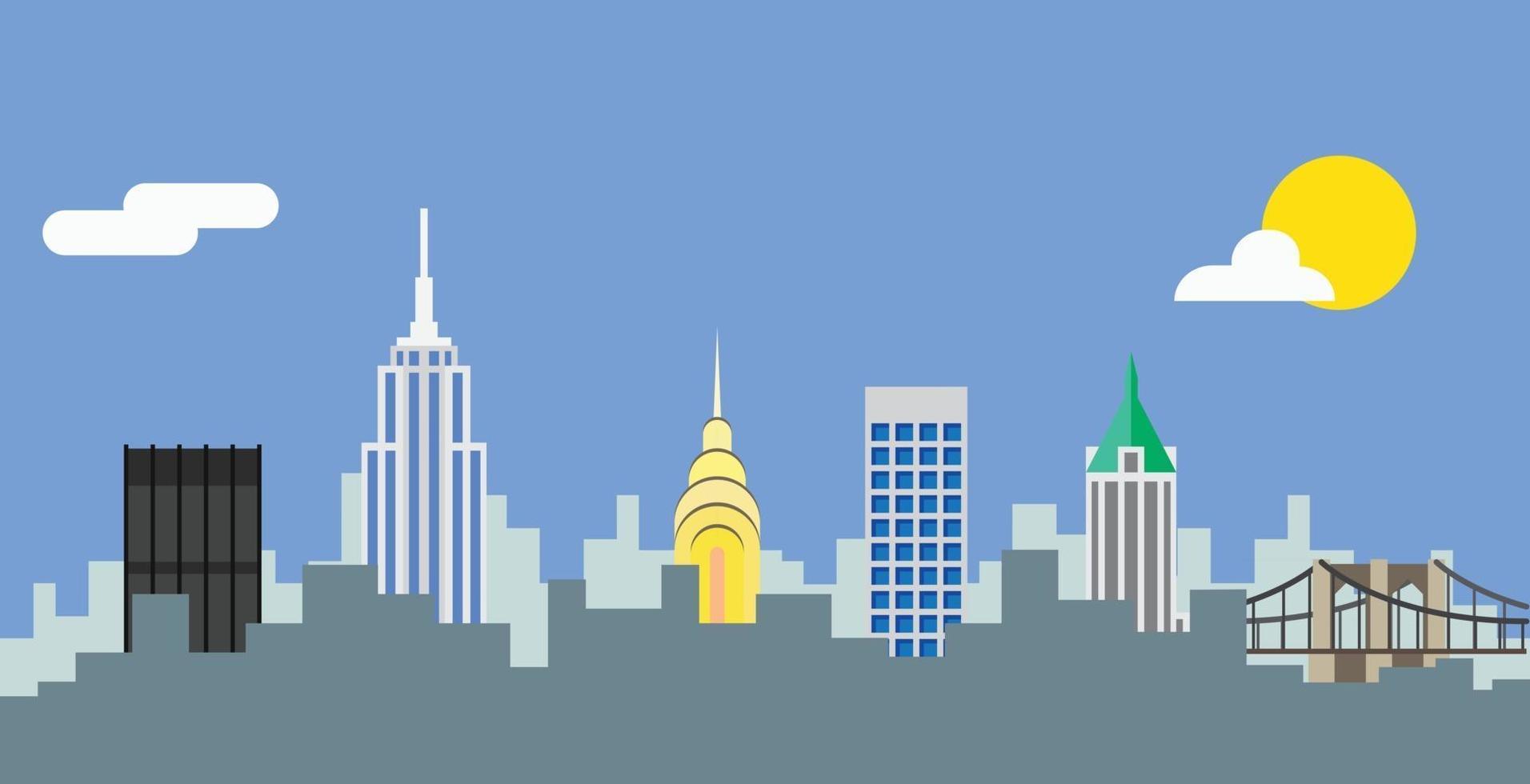 new york city highrise skyline enkelhet platt design. vektor