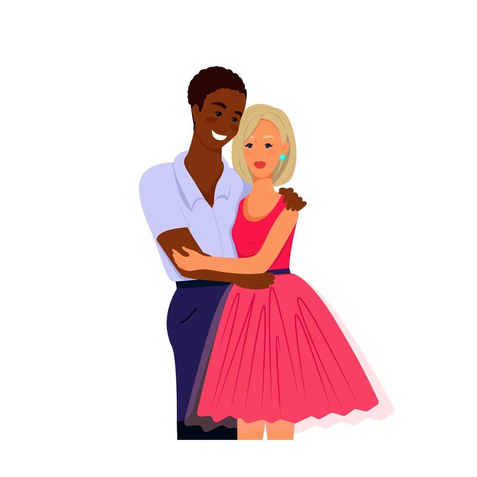 multiracial par i kärlek, vektorillustration i platt stil. multietniskt familj vektor