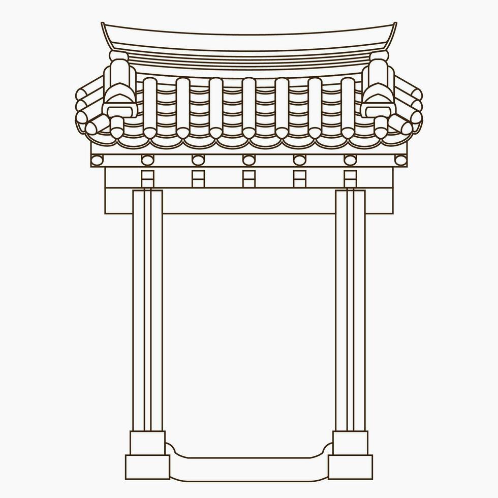 redigerbar översikt traditionell koreanska hanok dörr byggnad vektor illustration för konstverk element av orientalisk historia och kultur relaterad design
