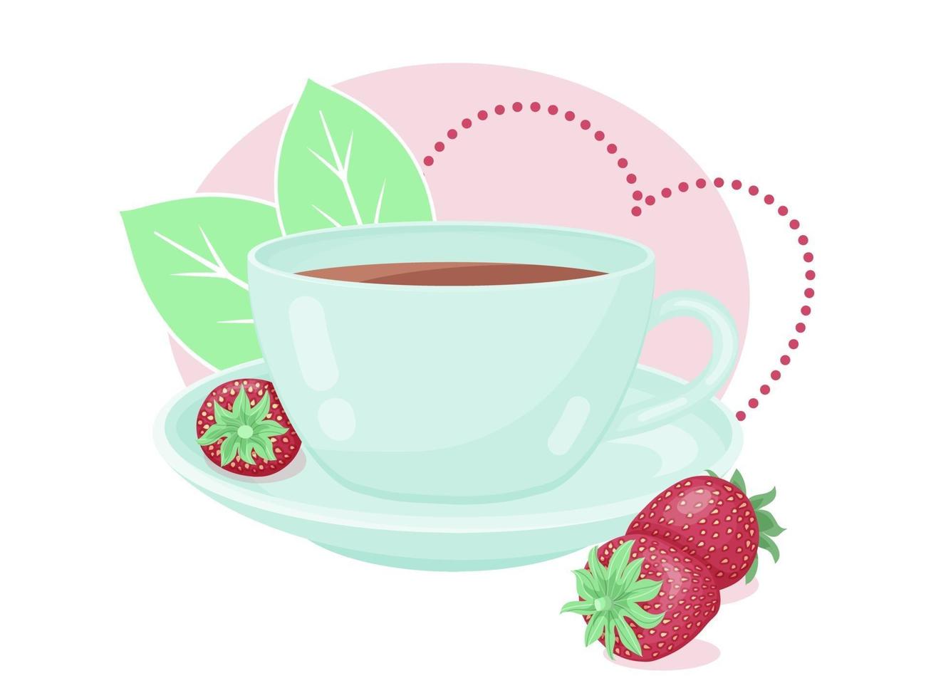 Teetasse mit frischer Erdbeere vektor