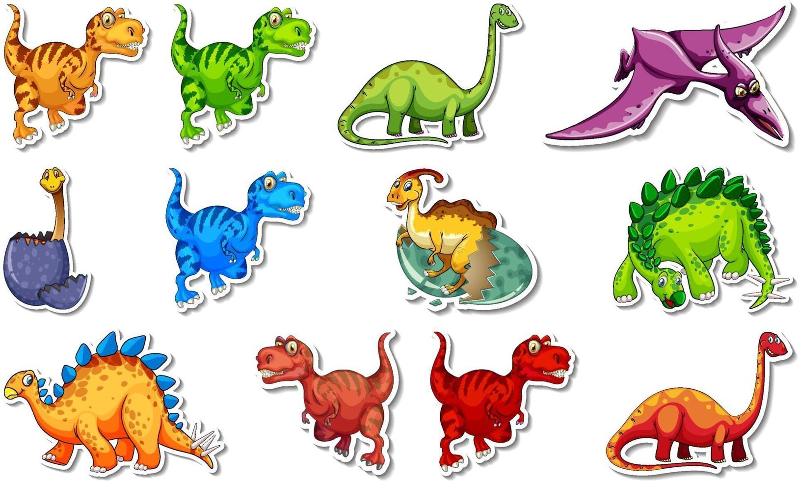 klistermärke med olika typer av dinosaurier vektor
