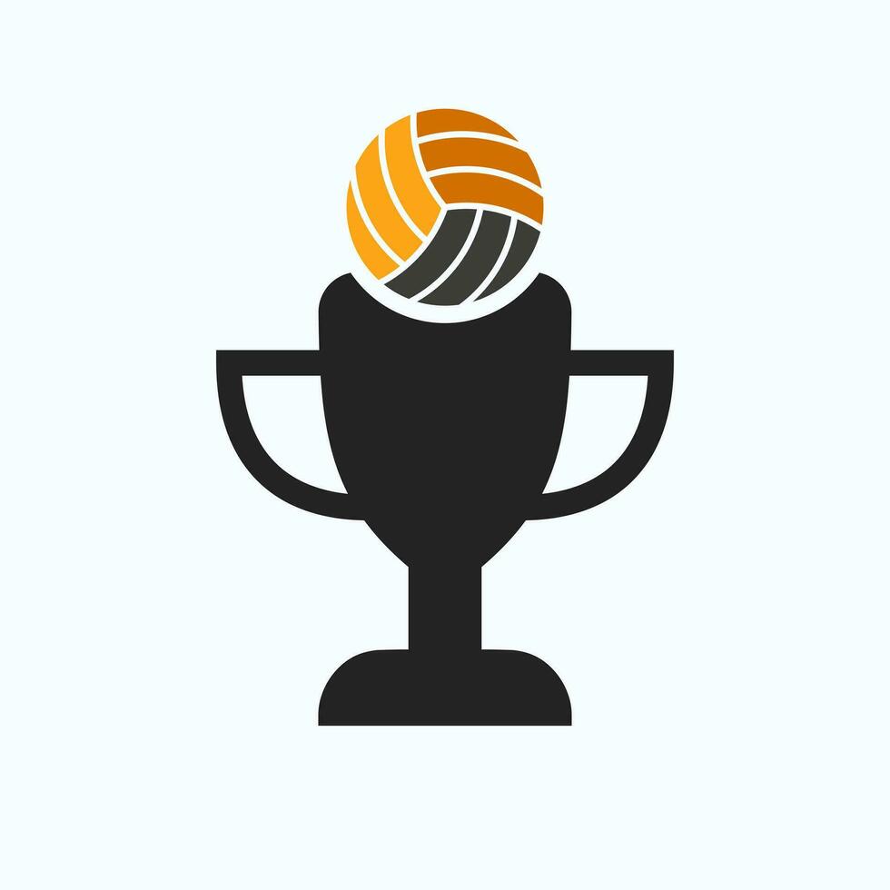 Volleyball Meisterschaft Trophäe Logo Design Konzept mit Volleyball und Trophäe Symbol vektor