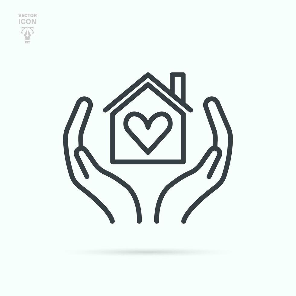 Hände halten das Haus. Sozial Unterstützung, Wohltätigkeit, Spende Konzept. isoliert Vektor eben Symbol.