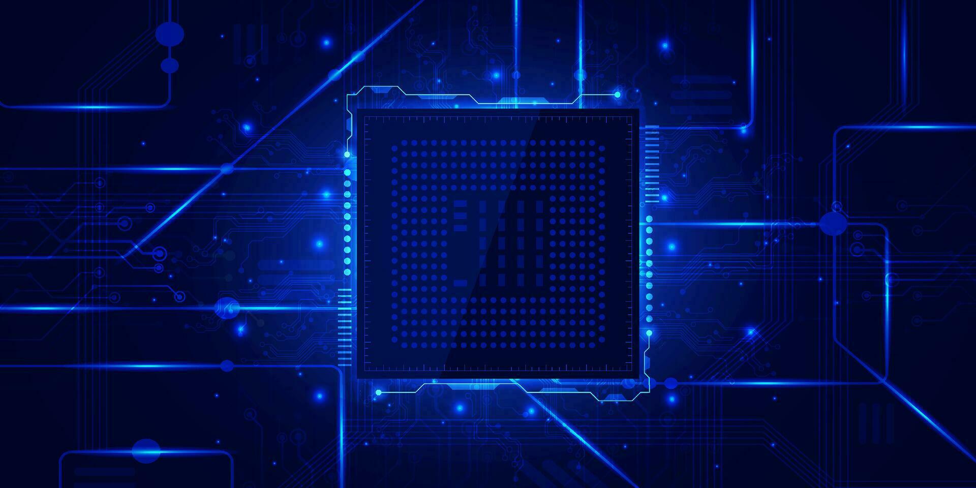 Digital Technologie Zentralprozessor Prozessor Chip Blau Hintergrund, Cyber Nano Schaltkreis Tafel Mikrochip, abstrakt Kommunikation, Innovation futuristisch Technik, Internet Netzwerk Verbindung, ai groß Daten, Illustration 3d vektor