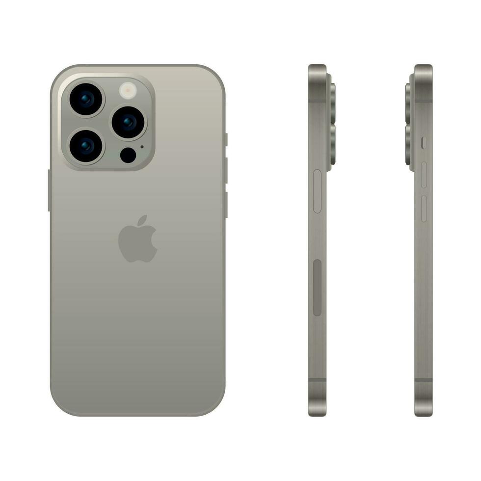 ny naturlig titan modell av äpple iphone 15 proffs smartphone, attrapp mall på vit bakgrund - vektor