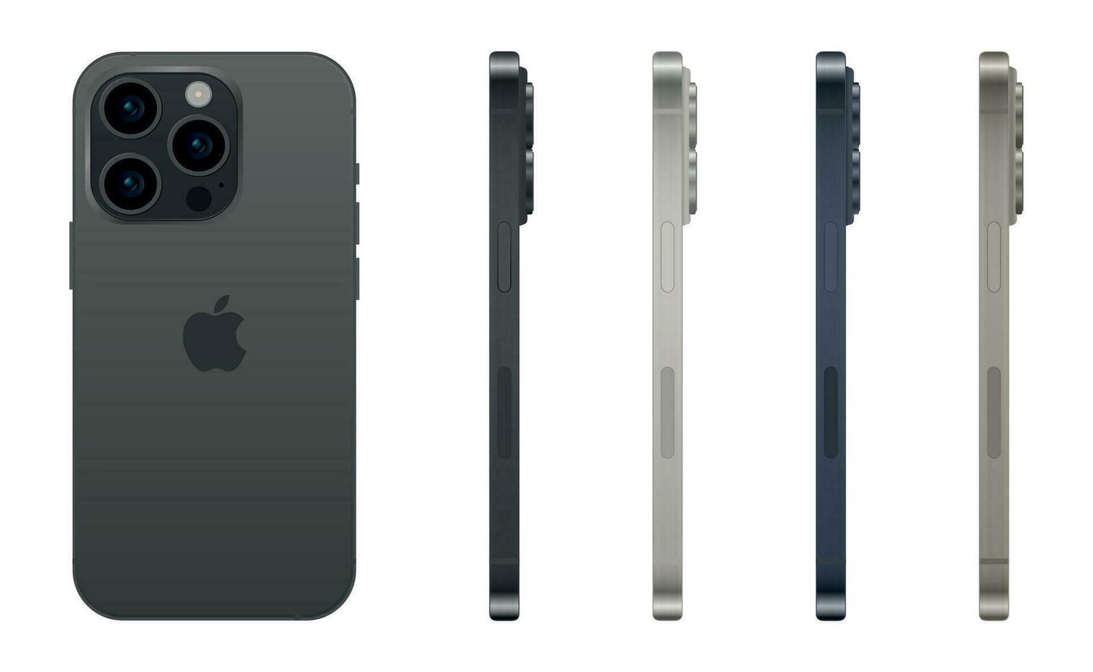 ny äpple iphone 15 proffs, modern smartphone grej, uppsättning av 4 bitar i ny original- färger - vektor