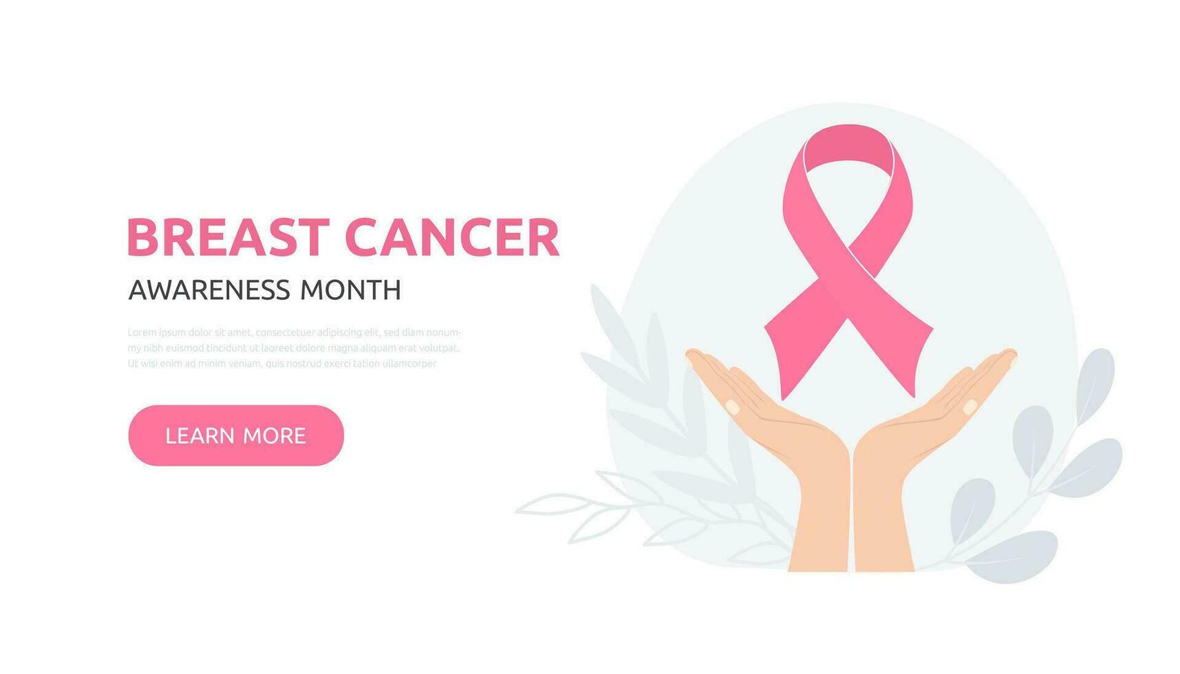 bröst cancer medvetenhet baner illustration. händer med rosa band. rosa oktober månad kvinna sjukvård kampanj solidaritet webb mall design. vektor illustration.