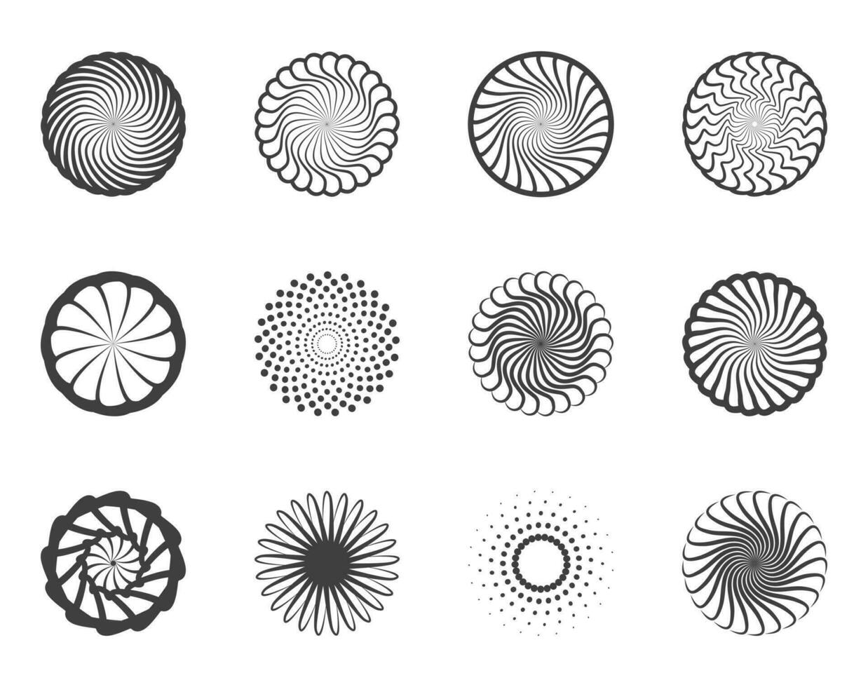 Spiral- und Strudel Bewegung Verdrehen Kreise Design Element Satz. vektor