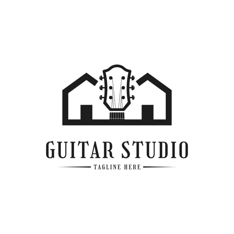 gitarr studio hus logotyp design begrepp vektor