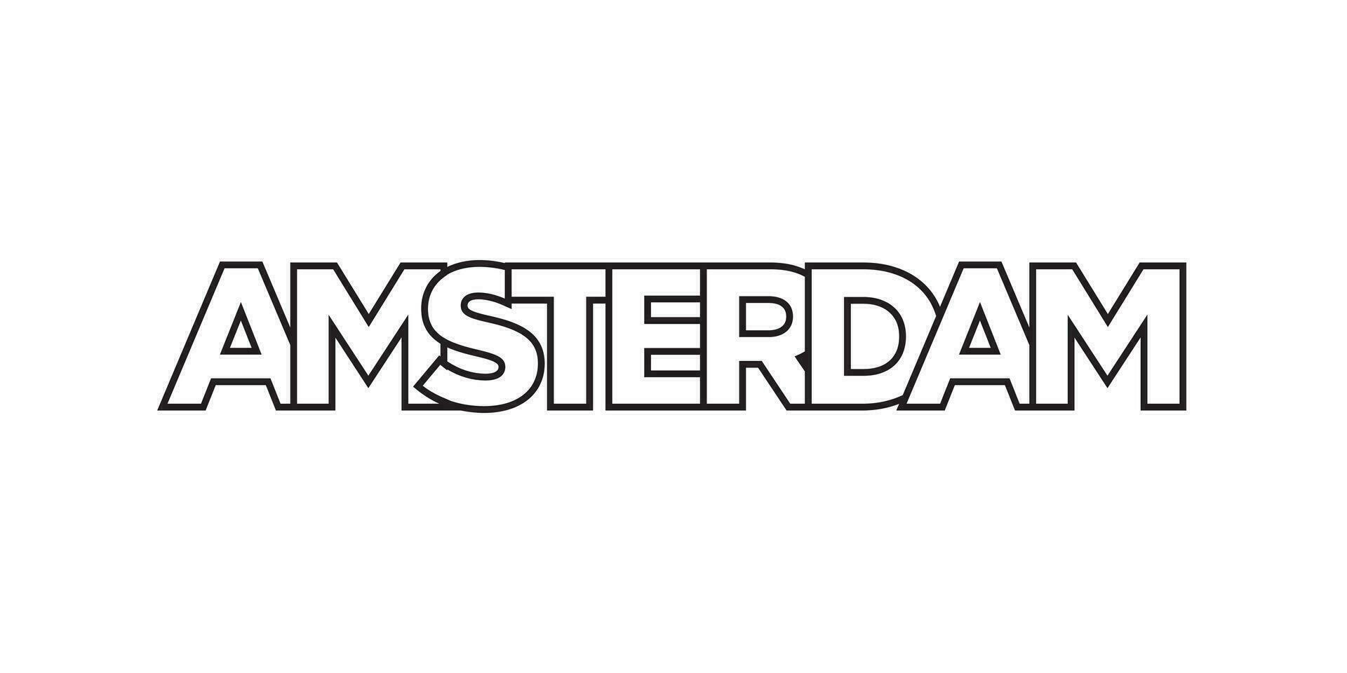 Amsterdam im das Niederlande Emblem. das Design Eigenschaften ein geometrisch Stil, Vektor Illustration mit Fett gedruckt Typografie im ein modern Schriftart. das Grafik Slogan Beschriftung.