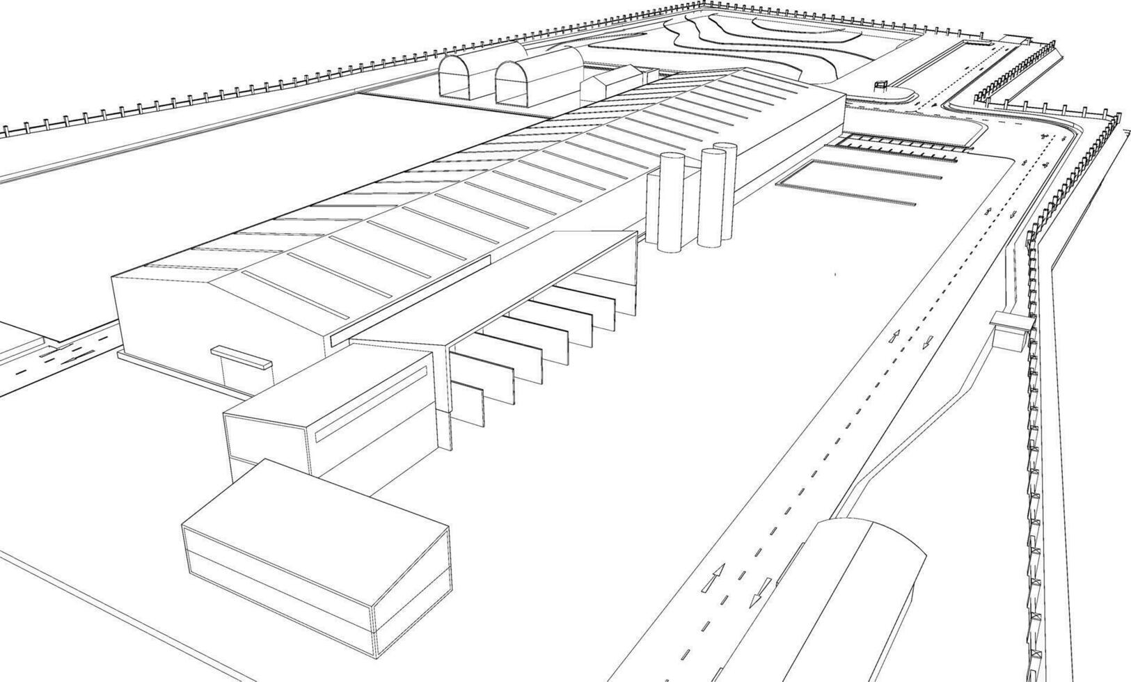 3d illustration av industriell byggnad vektor