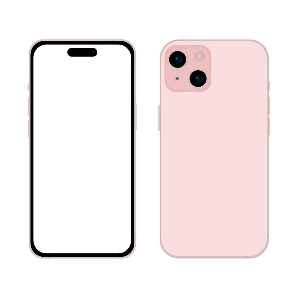 ny rosa smartphone modell 15, attrapp mall på vit bakgrund - vektor