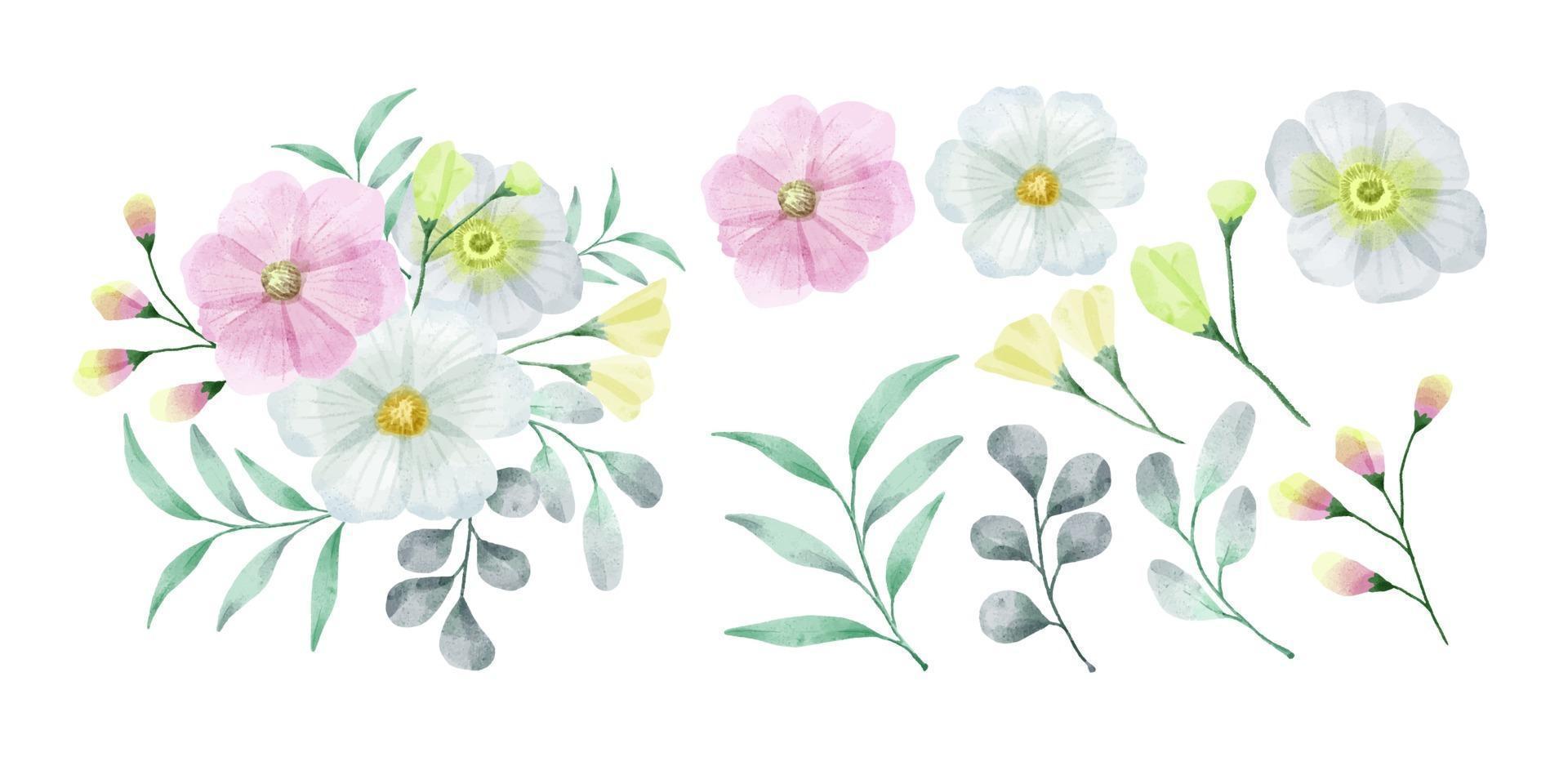 eine Reihe von Blumen in Aquarell gemalt vektor