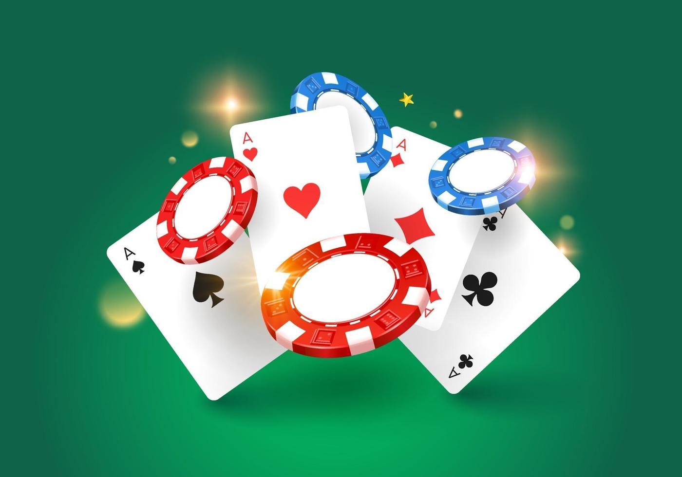Spielcasino-Designvorlage. fliegende Chips und Casinokarten. isoliert. Hintergrund. Vektor-Illustration vektor
