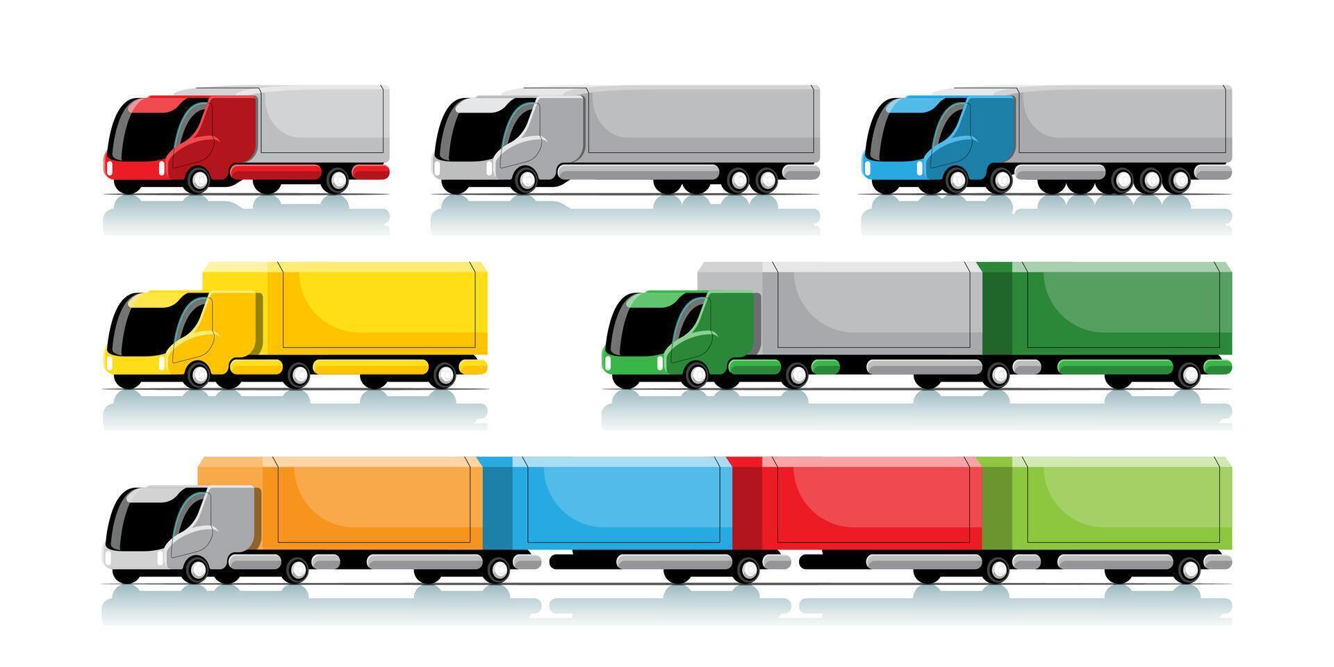 uppsättning hitech-lastbil och släpvagn i modern designvektor vektor