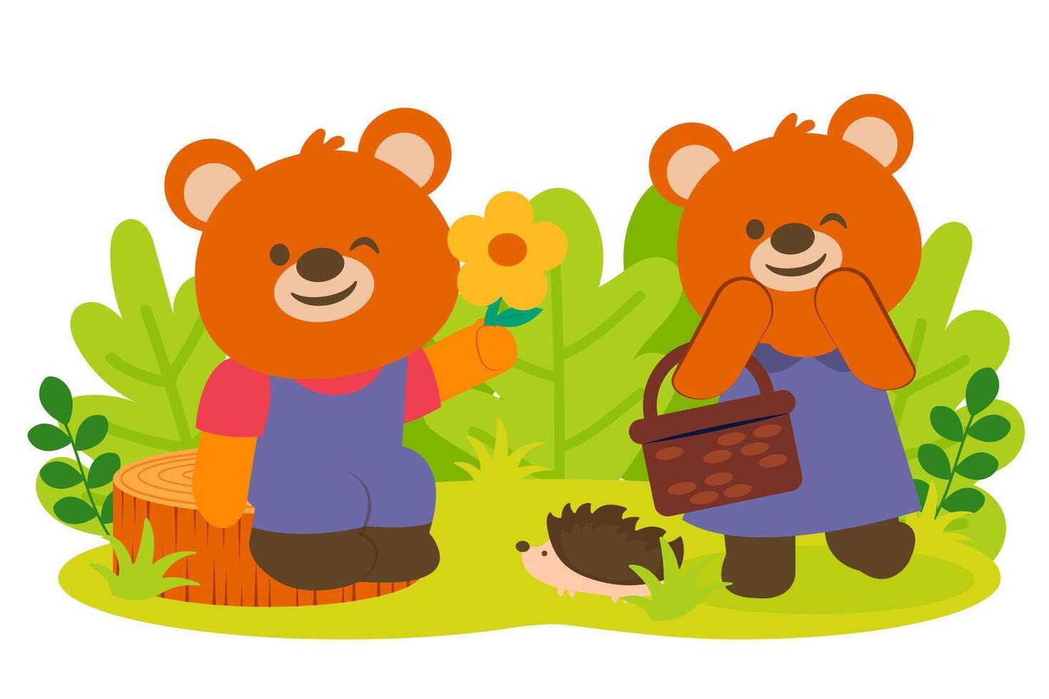 björnälskare lyckligt med blommor i park vektor