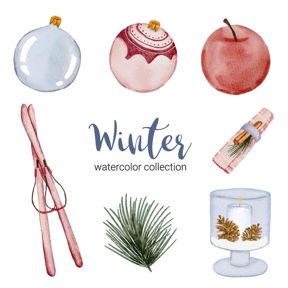 Winter-Aquarell-Kollektion mit Artikeln für den Heimgebrauch. vektor