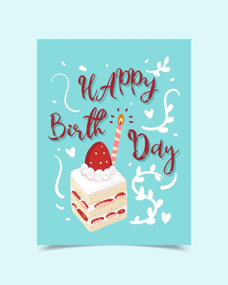 Grattis på födelsedagskortet dekorerad med tårta bilder vektor