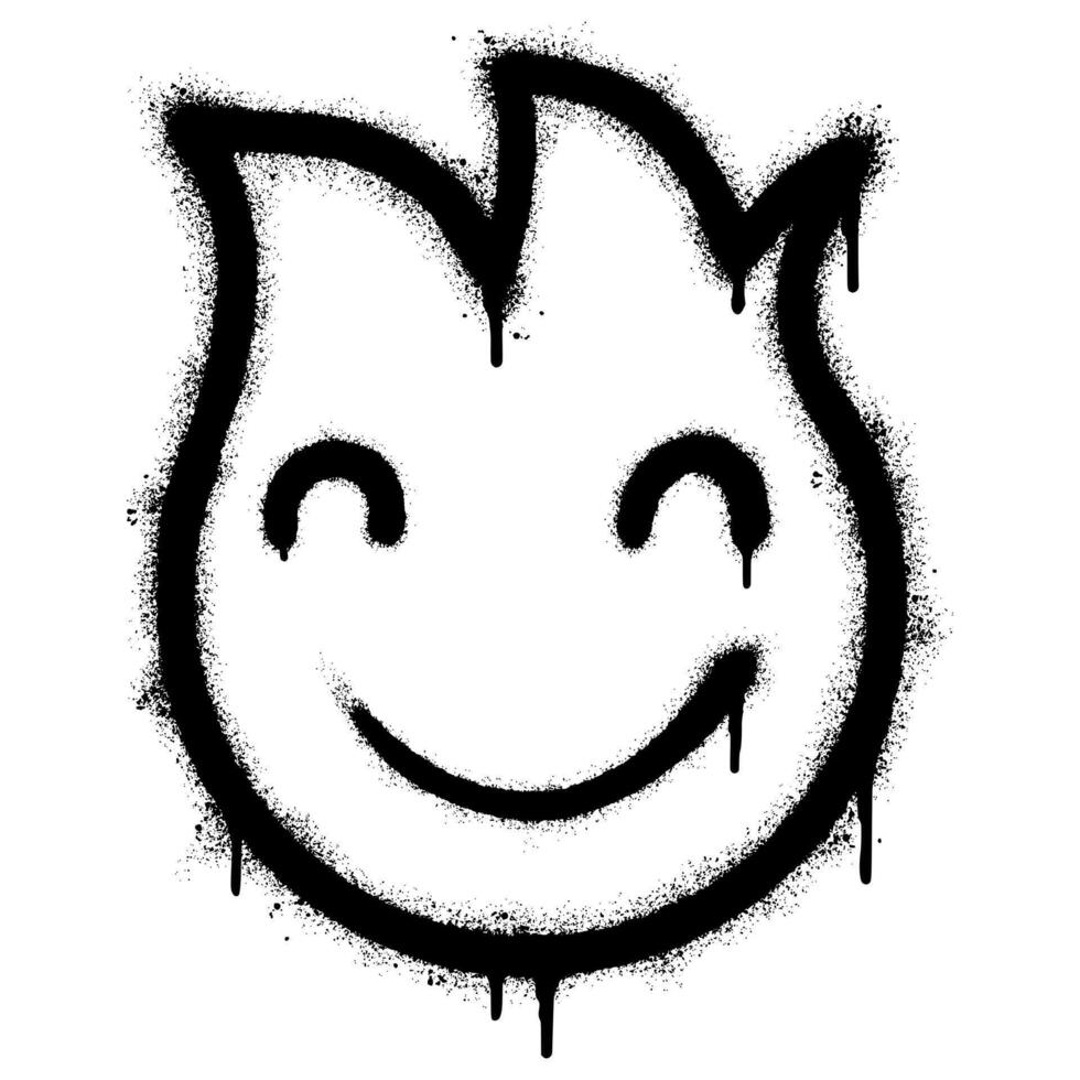 Graffiti Emoticon lächelnd Gesicht mit lächelnd Augen isoliert mit ein Weiß Hintergrund. Graffiti Feuer Emoji mit Über sprühen im schwarz Über Weiß. vektor